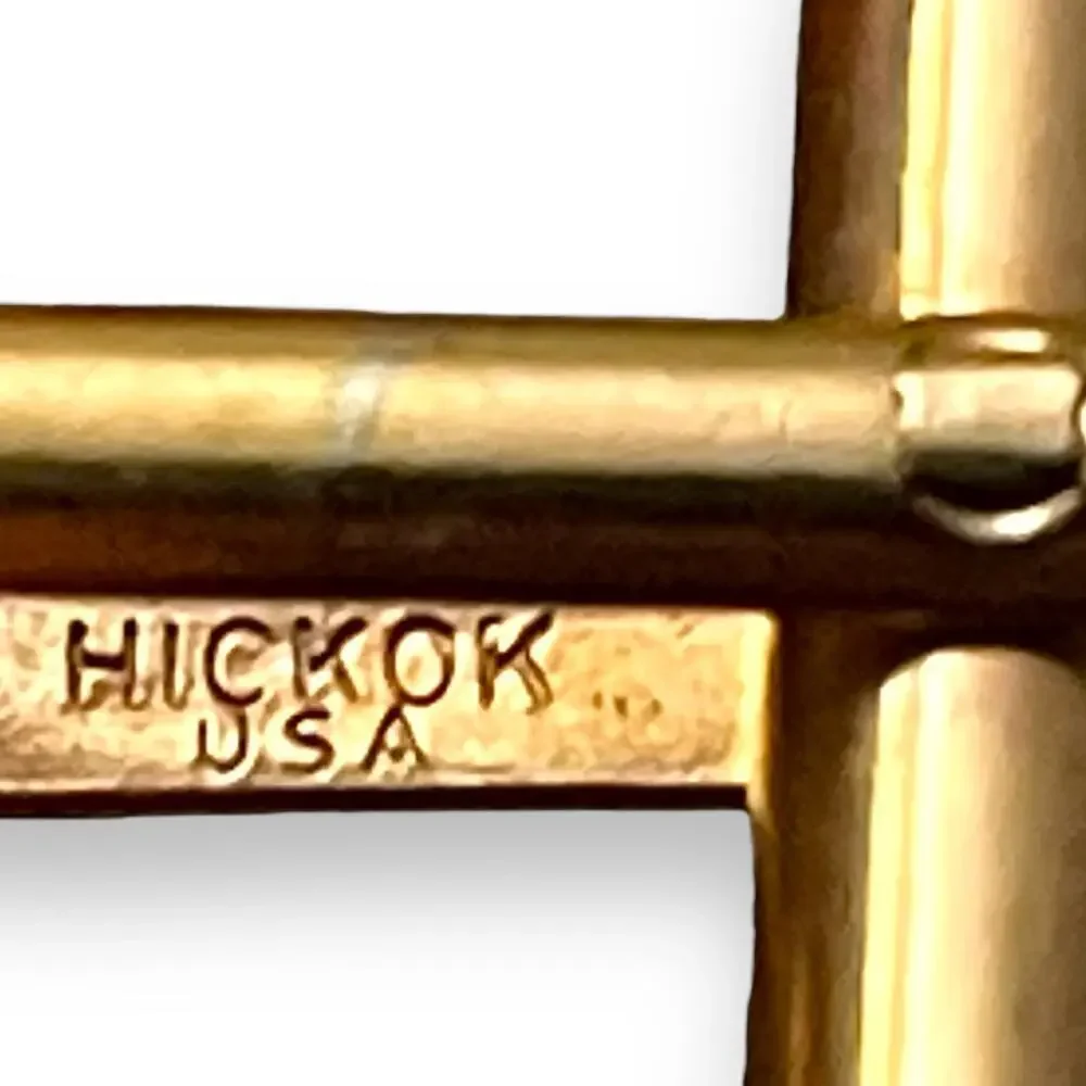 Vintage Hickok Cufflinks Mens Gold Tone Red Glass Cabochons Art Deco Signed USA